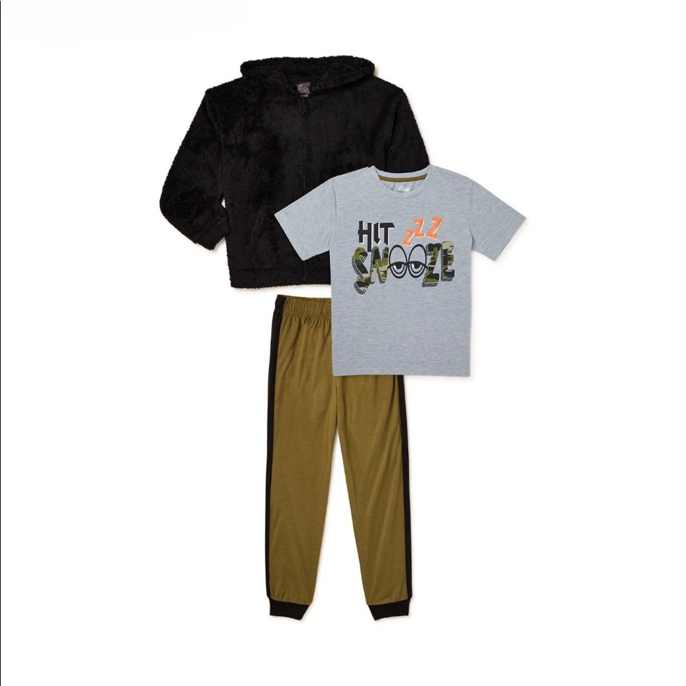 Sleep On It Boys' T-Shirt, Teddy Fleece Hoodie and Jogger Pants Pajama Set, 3-Pc